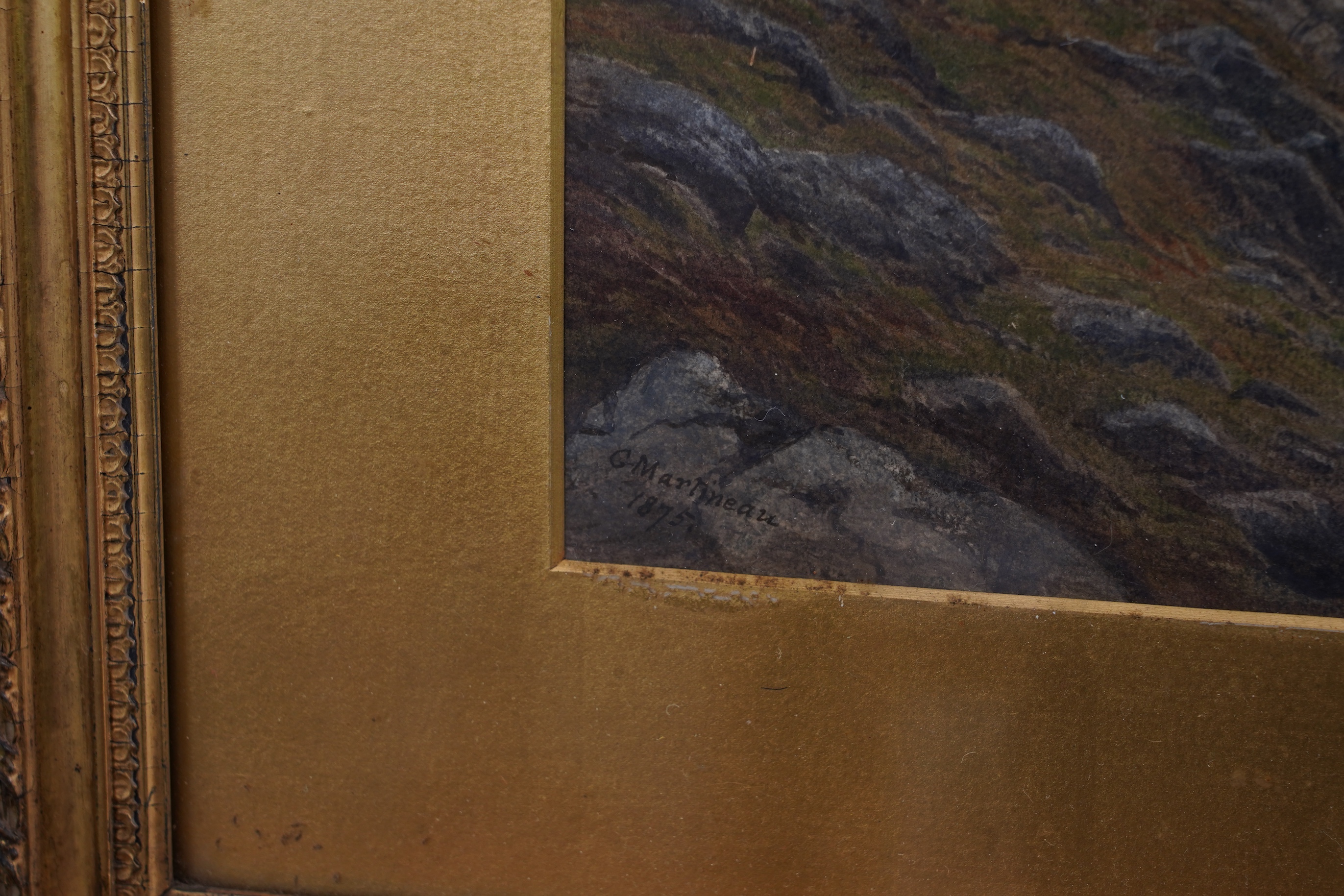 Gertrude Martineau (1837-1924), Rocky Coastal View, signed and dated G. Martineau, 1875 lower left, watercolour heightened with white, 45.5 x 35.5cm